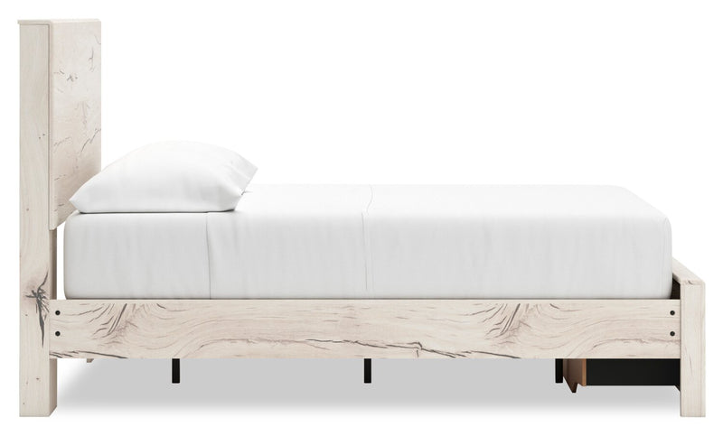 Derekson Storage Bed with 2 Built-In Footboard Drawers, Rustic White - Full Size