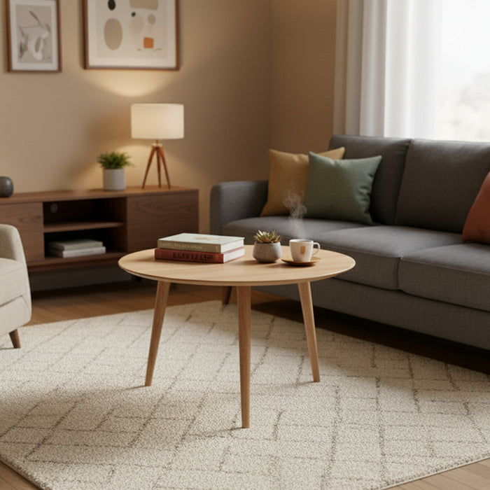 Viola 29.5\" Modern Round Top Coffee Table – Natural Oak