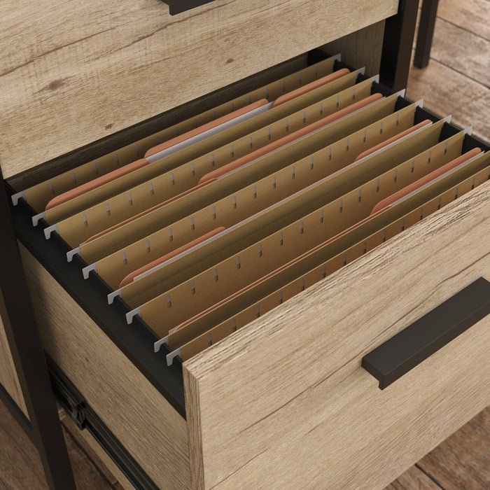 Bradley 55.91\" L-Shaped Office Desk with Cabinet – Prime Oak