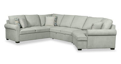 Scott Living Haven 3-Piece Right-Facing Chenille Fabric Cuddler Sleeper Sectional - Seafoam Blue | Sofa-lit sectionnel enveloppant de droite Haven de Scott Living 3 pièces en tissu de chenille - bleu écume de mer