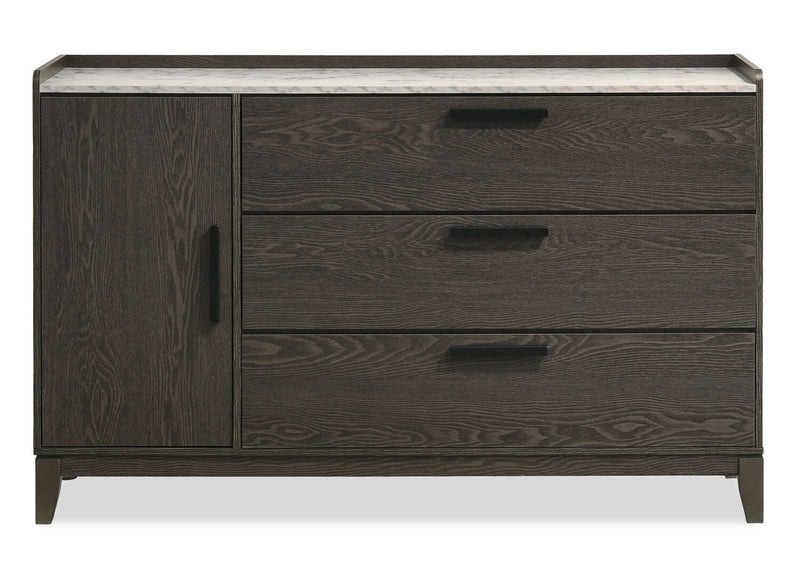 Sable 5pc Bedroom Set with Bed, Dresser & Mirror, Dark Grey - Queen Size
