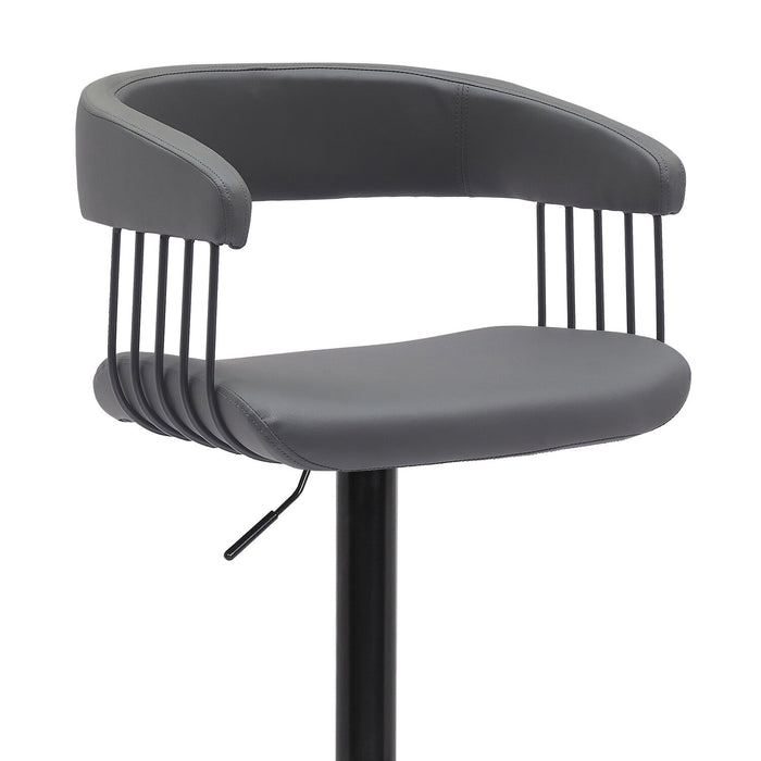 Java Barstool with Swivel & Adjustable Seat, Vegan Leather Fabric, Metal - Grey
