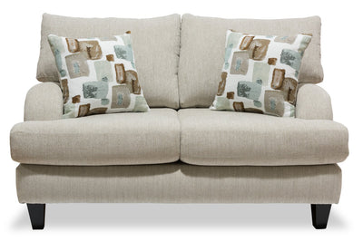Made in Canada Nofia 58" Chenille Fabric Loveseat with Two Accent Pillows and Wood Legs - Linen Beige | Causeuse Nofia de 58 po fabriquée au Canada en tissu de chenille avec 2 coussins décoratifs et pattes en bois - beige lin