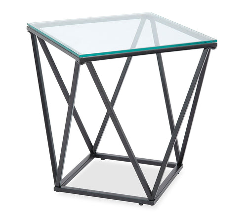 Prism 19.5" Modern Glass Top End Table – Glass with Metal Base  