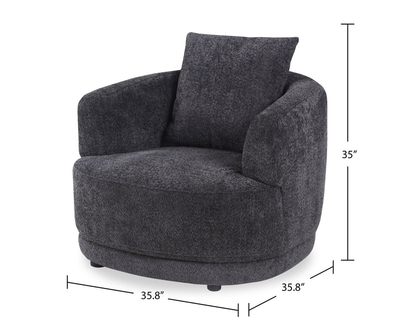 Moon 35.8\" Fabric Curved Chair with Accent Pillow - Wooly Raven Black