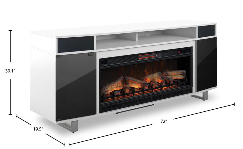 Kennedy 72\" Modern Electric Fireplace TV Stand with Storage and Cable Management for TVs up to 80\"- White