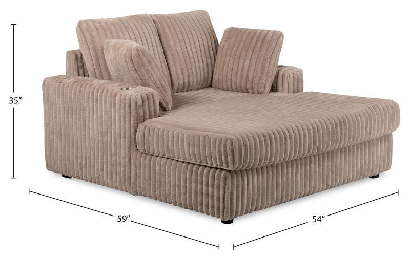 Karlee 54\" Ultra Plush Faux Fur Fabric Chaise Lounge with Dual Cupholders - Brown