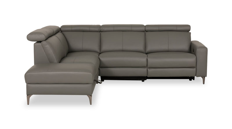 Valentino 3-Piece Left-Facing Genuine Leather Power Reclining Sectional with Adjustable Headrests - Grey