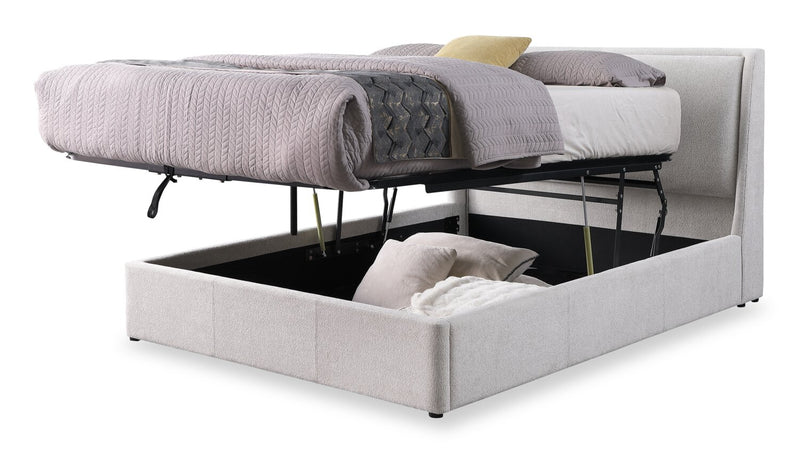 Nico Upholstered Storage Platform Bed in Polyester Grey Fabric, Hyrdraulic Lift  - Queen Size
