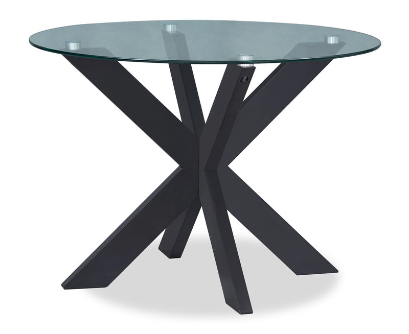 Remi 5pc Dining Set with Table & 4 Ladder-Back Chairs, Glass & Wood, 42\"W Round - Black