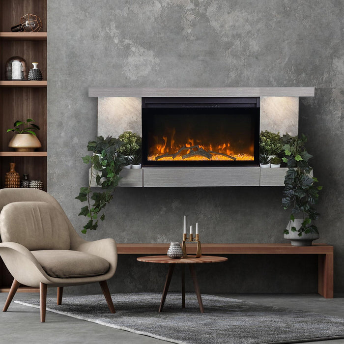 Drift 48\" Electric Fireplace with Wall-mount Mantel – Grey 