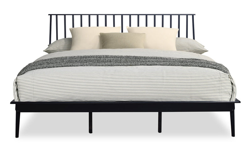 Milan Platform Bed with Headboard & Frame,  Mid-Century Modern, Black - King Size