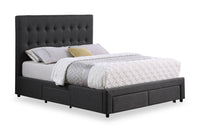 Beck Upholstered Storage Bed in Dark Grey Fabric, Button Tufted - Full Size 