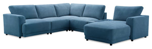 Voyage Modular 6-Piece Right-Facing Fabric Sectional with Console and Removable Back Cushions – Blue