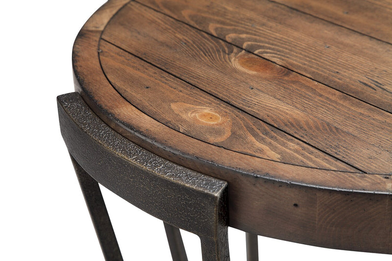Cheney 40” Industrial Solid Wood Round Coffee Table with Shelf and Casters - Bourbon