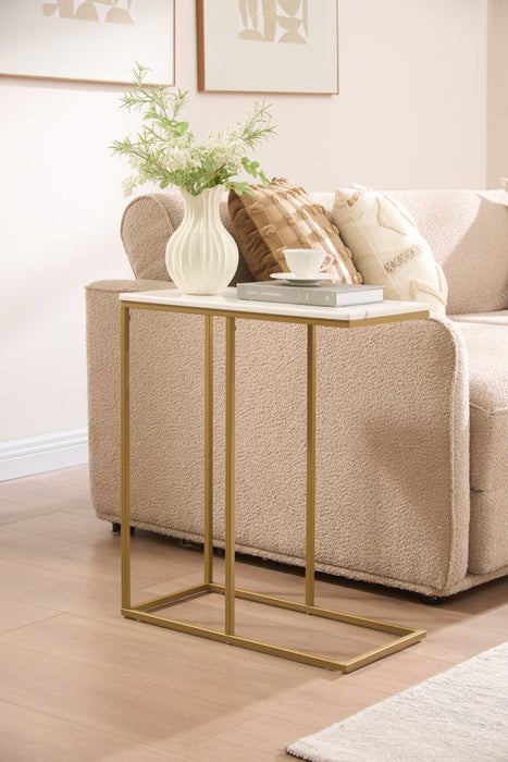 Voss 20\" Accent Table with Marble-Look Top – White & Gold 