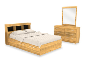 Riley Mates Bed 5pc Set with Bookcase Headboard, Dresser & Mirror, Natural - Full Size