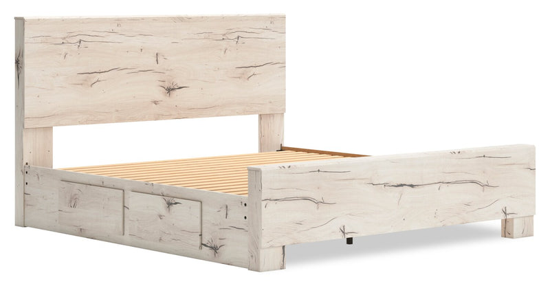 Derekson Storage Bed with 2 Built-In Side Drawers, Rustic White - King Size