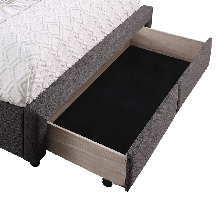 Beck Upholstered Storage Bed in Dark Grey Fabric, Button Tufted - Queen Size