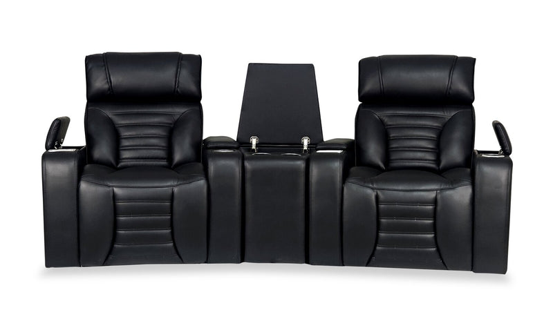 Zen 3-Piece Faux Leather Home Theatre Power Reclining Sectional with Massage and Storage Console - Black