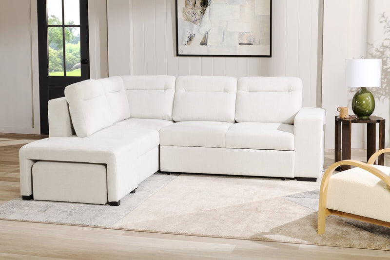 Primo Coast 3-Piece Left-Facing Ivory White Fabric Sleeper Sectional with Storage Chaise and Storage Armrest