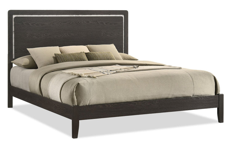 Sable 5pc Bedroom Set with Bed, Dresser & Mirror, Dark Grey - King Size