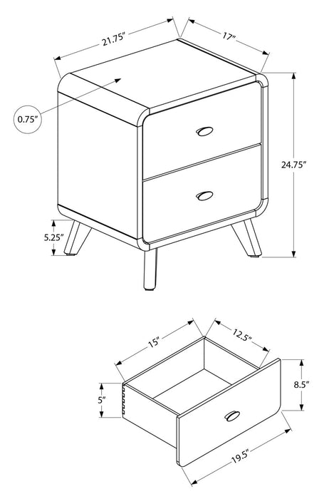 Cami Bedside 2-Drawer Nightstand, Mid-Century Modern, 17\"W x 24.8\"H - Grey Oak