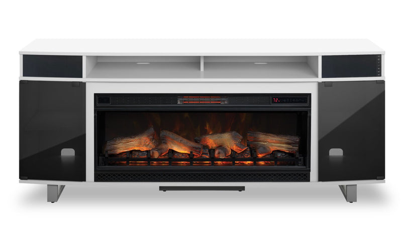 Kennedy 72\" Modern Electric Fireplace TV Stand with Storage and Cable Management for TVs up to 80\"- White