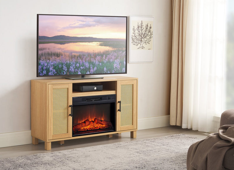 Reed 47\" Contemporary Electric Fireplace with Storage – Light Teak