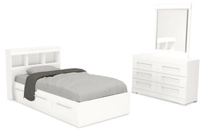 Riley 5-Piece Twin Mates Bed with Headboard Bedroom Set – White