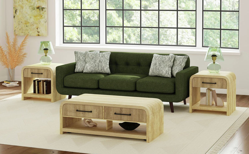 Scott Living Lenore 48” Modern Coffee Table with Storage, Shelf and Casters - Natural