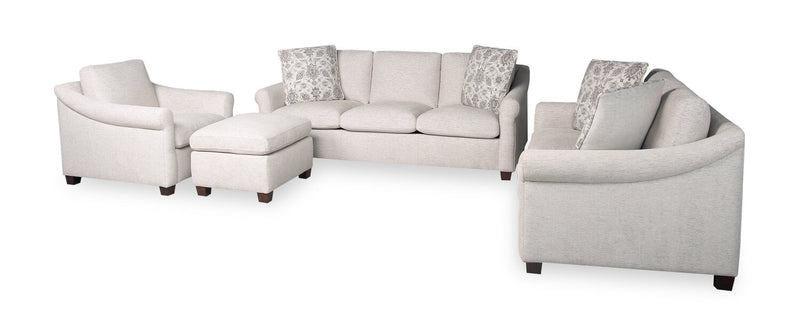 Mallie 36\" Chenille Fabric Chair with Rolled Arms and Wood Legs - Shell White