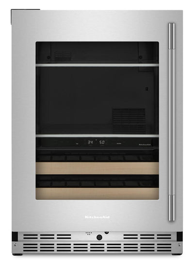KitchenAid 24" Beverage Centre with Wood-Front Racks – PrintShield™ Stainless Steel - KUBL524SPS | Refroidisseur à boissons KitchenAid de 24 po avec grilles à devant en bois - acier inoxydable PrintShieldMC - KUBL524SPS