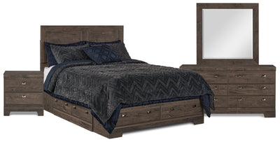 Yorkdale 6pc Bedroom Set with 6-Drawer Storage Bed, Dresser, Mirror & Nightstand, Grey - Full Size | Ensemble de chambre à coucher Yorkdale 6 pièces avec lit de rangement à 6 tiroirs, commode, miroir e…