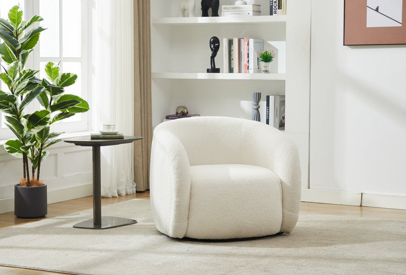 Solo 31.1\" Sherpa Fabric Curved Accent Chair - Ice Cream 
