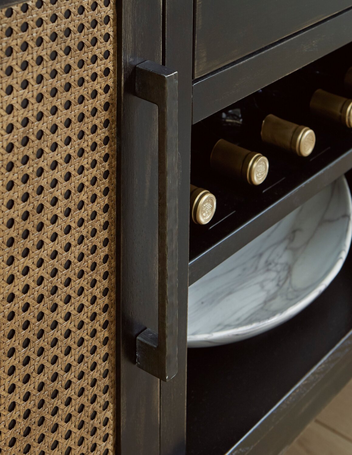 Shaw Dining Server with Storage & Built-In Wine Rack, Cane-Look Det ...