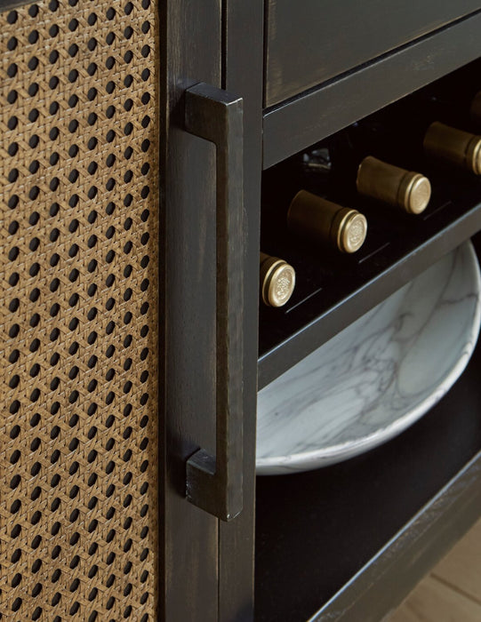 Shaw Dining Server with Storage & Built-In Wine Rack, Cane-Look Details, 56\"W - Black