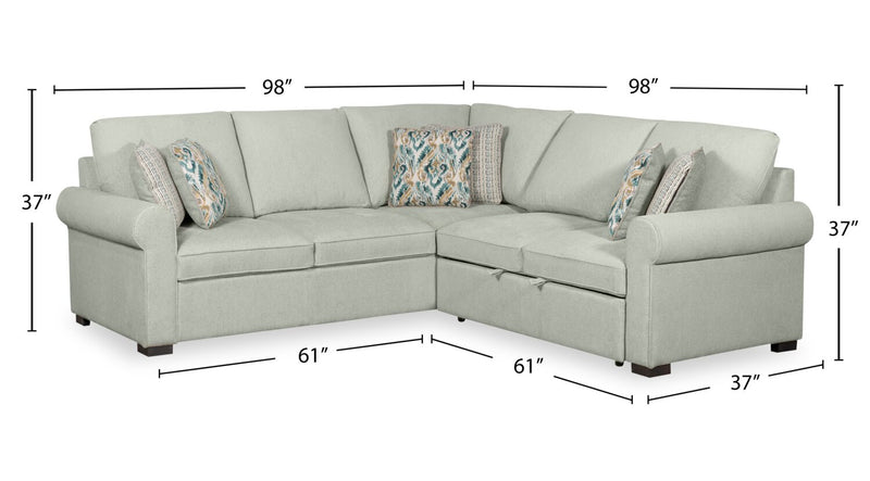 Scott Living Haven 3-Piece Chenille Fabric Sleeper Sectional - Seafoam Blue