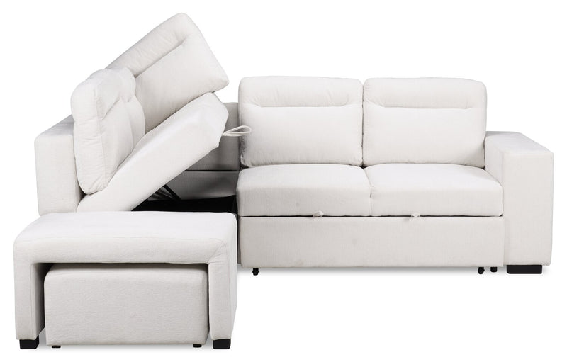 Primo Coast 3-Piece Left-Facing Ivory White Fabric Sleeper Sectional with Storage Chaise and Storage Armrest