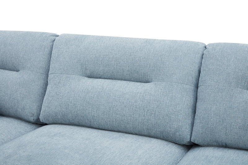 Alora 5-Piece Fabric Sectional with Three Accent Pillows and Rolled Arms - Blue