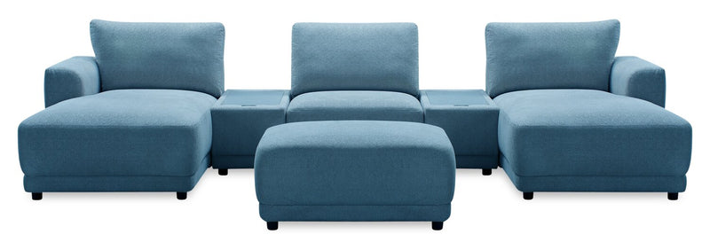 Voyage Modular 6-Piece Left-Facing Fabric Sectional with Console and Ottoman – Blue