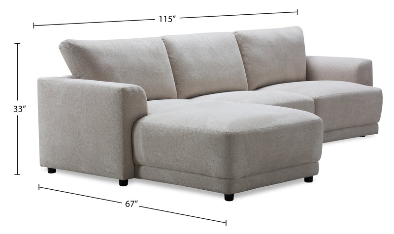 Voyage Modular 3-Piece Left-Facing Fabric Sectional with Removable Back Cushions – Beige