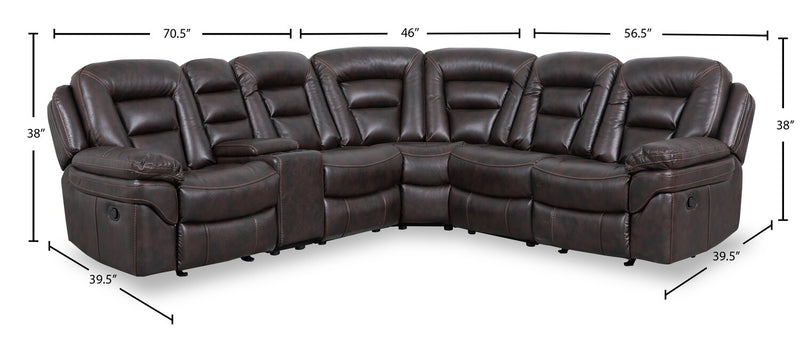 Leo 6-Piece Faux Leather Reclining Sectional with Storage Console and Dual Cupholders - Walnut Brown