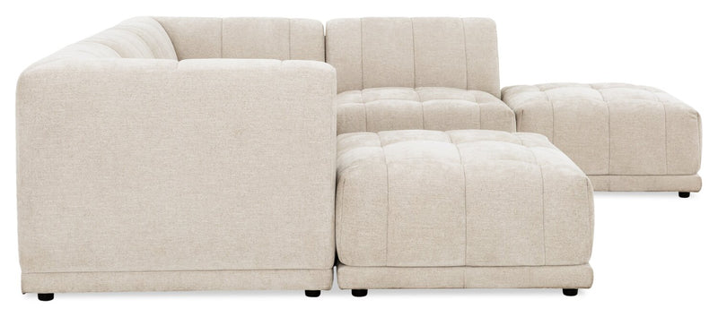 Kort & Co. Oaklyn Modular 6-Piece Fabric Sectional with Ottomans and Tufted Seat Cushions - Beige