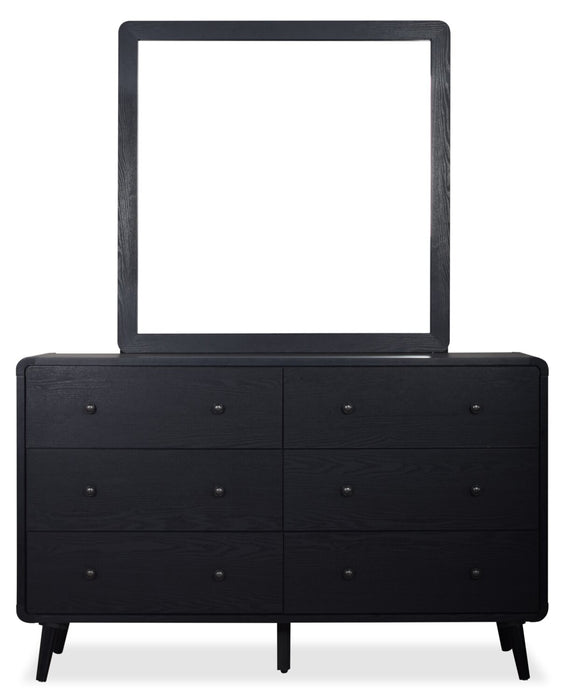 Milan 6pc Bedroom Set with Bed, Dresser, Mirror & Nightstand, Mid-Century Modern, Black - Full Size