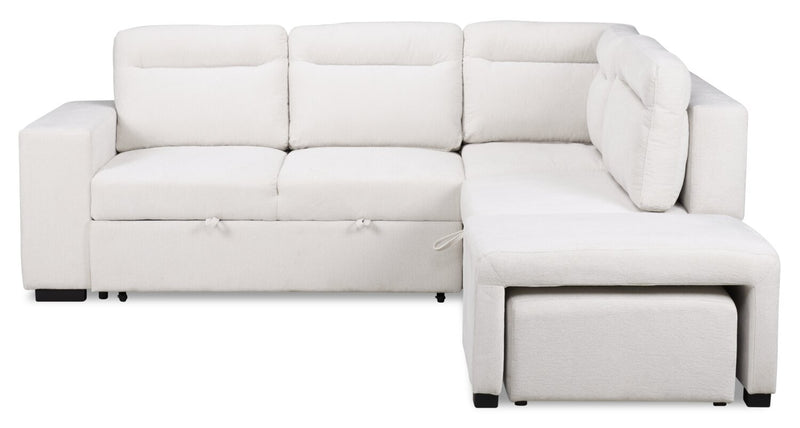 Primo Coast 3-Piece Right-Facing Ivory White Fabric Sleeper Sectional with Storage Chaise and Storage Armrest