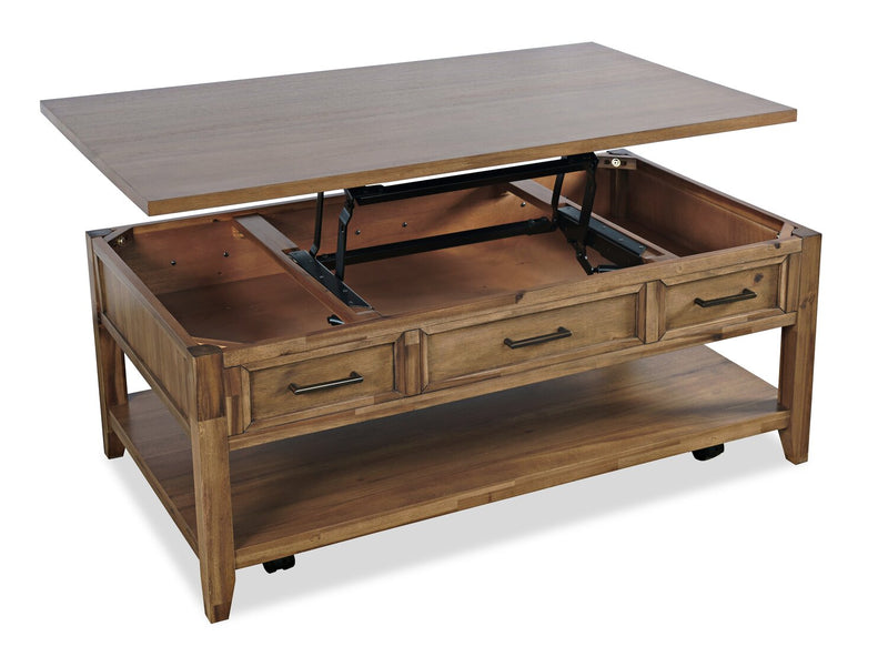 Nathan 47.25\" Rustic Lift Top Coffee Table with Storage and Casters - Light Brown