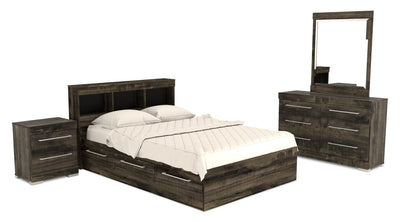 Riley Mates Bed 6pc Set with Bookcase Headboard, Dresser, Mirror & Nightstand, Grey - Full Size | Ensemble lit matelot Riley 6 pièces avec tête de lit bibliothèque, commode, miroir et table de nuit, gris - format lit double