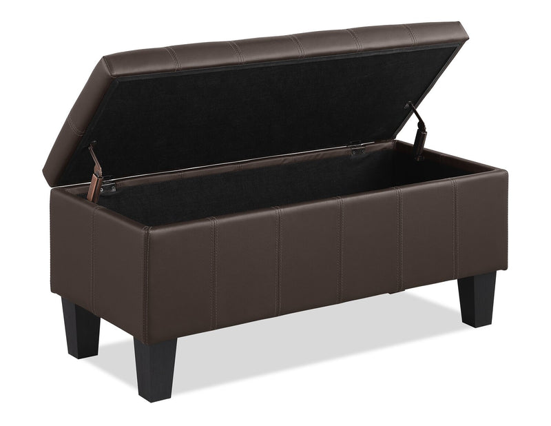 James 39.25\" Faux Leather Storage Ottoman - Dark Brown