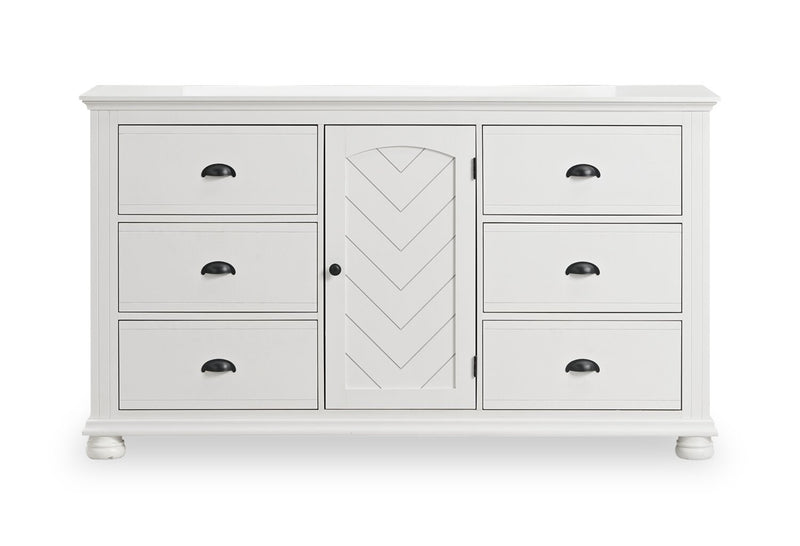 Ella 6pc Bedroom Set with Panel Bed, Dresser, Mirror & Nightstand, White - Twin Size